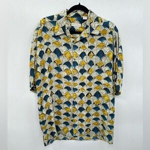 BURMA BIBAS Man 100% Silk short sleeve lightweight shell vintage casual top M